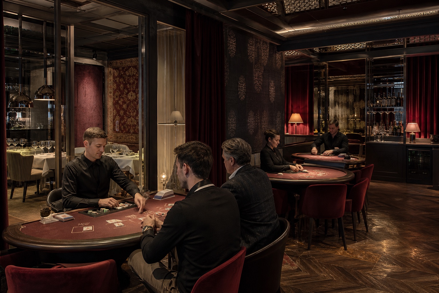 Elegancki salon kart z gospodarzami stołów